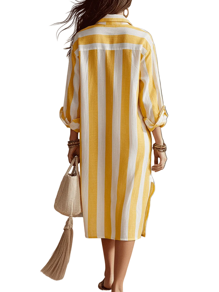 Relaxed Striped Resort Yellow & White Stripe Midi Dress