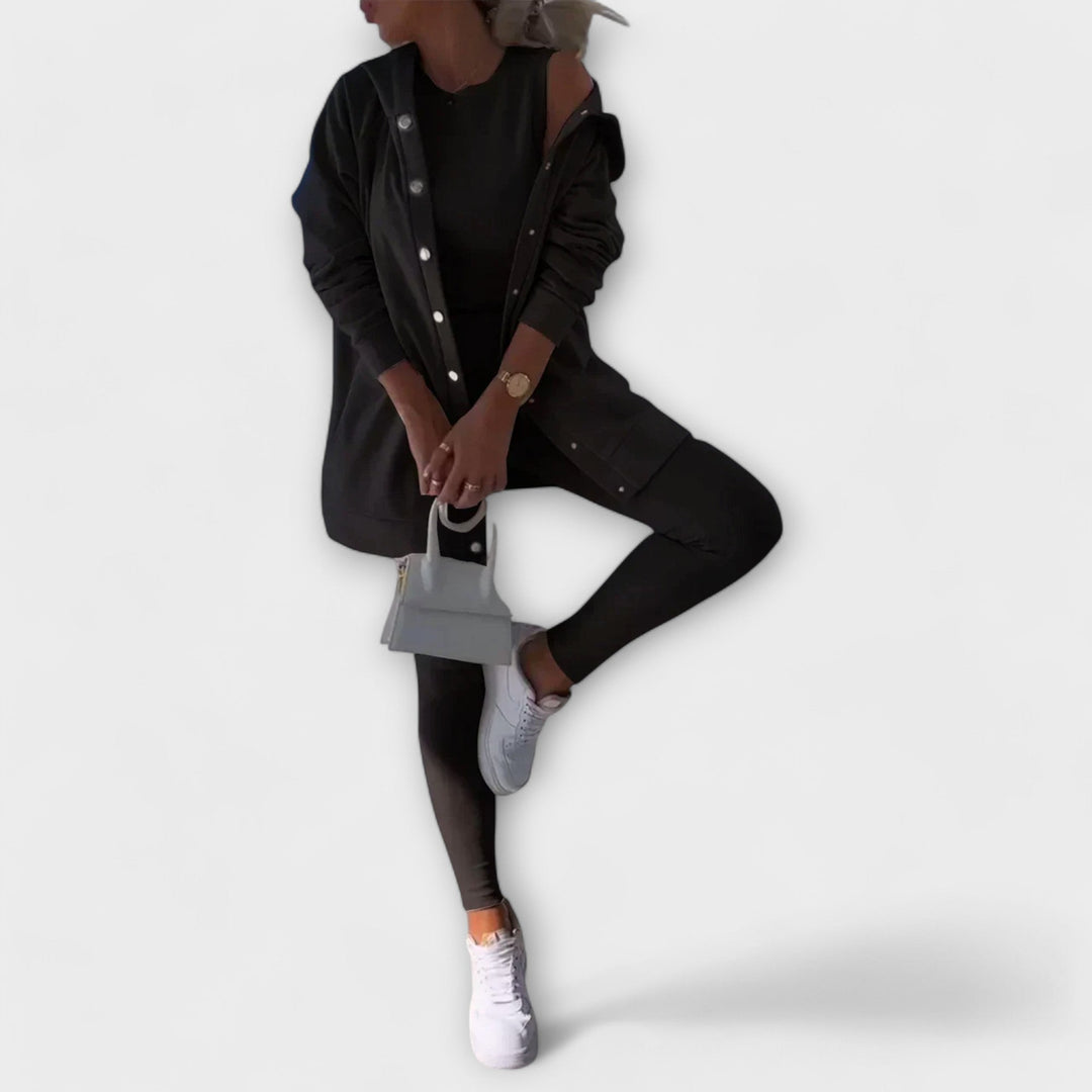 Three-piece set with cardigan