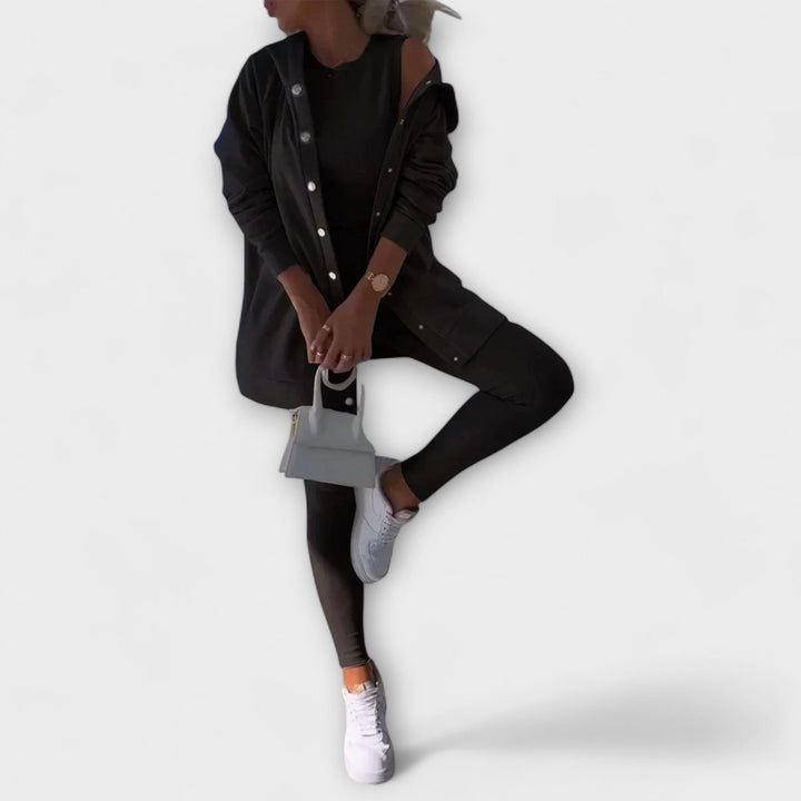 Three-piece set with cardigan