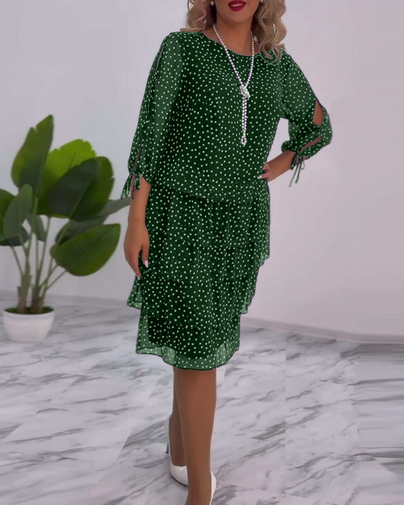 Eralyn - Polka Tiered Dress With Tie-Slit Sleeves