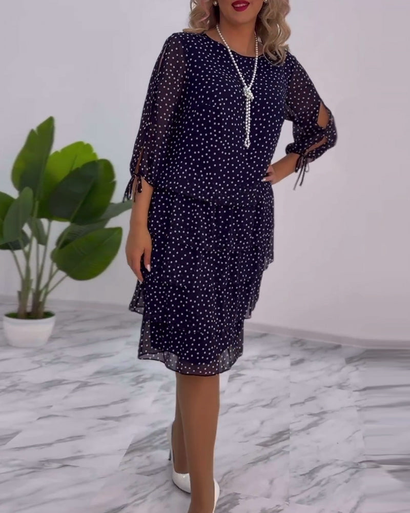 Eralyn - Polka Tiered Dress With Tie-Slit Sleeves