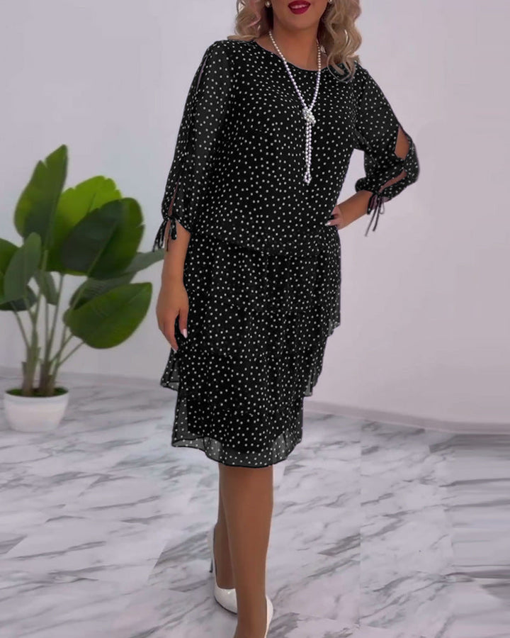 Eralyn - Polka Tiered Dress With Tie-Slit Sleeves