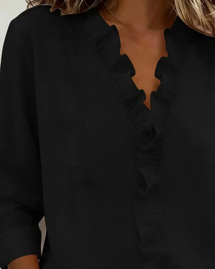 Susan | Blouse with Ruffles, V-Neck and Long Sleeves