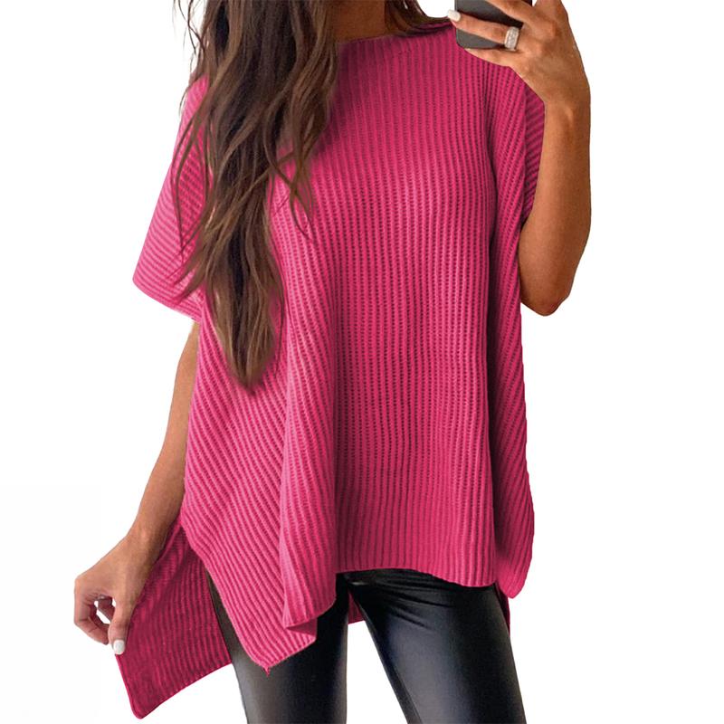 JANINE™ - Women Quarter Zip Rib Knit Pullover Sweater
