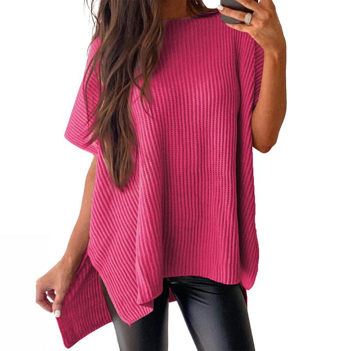JANINE™ - Women Quarter Zip Rib Knit Pullover Sweater