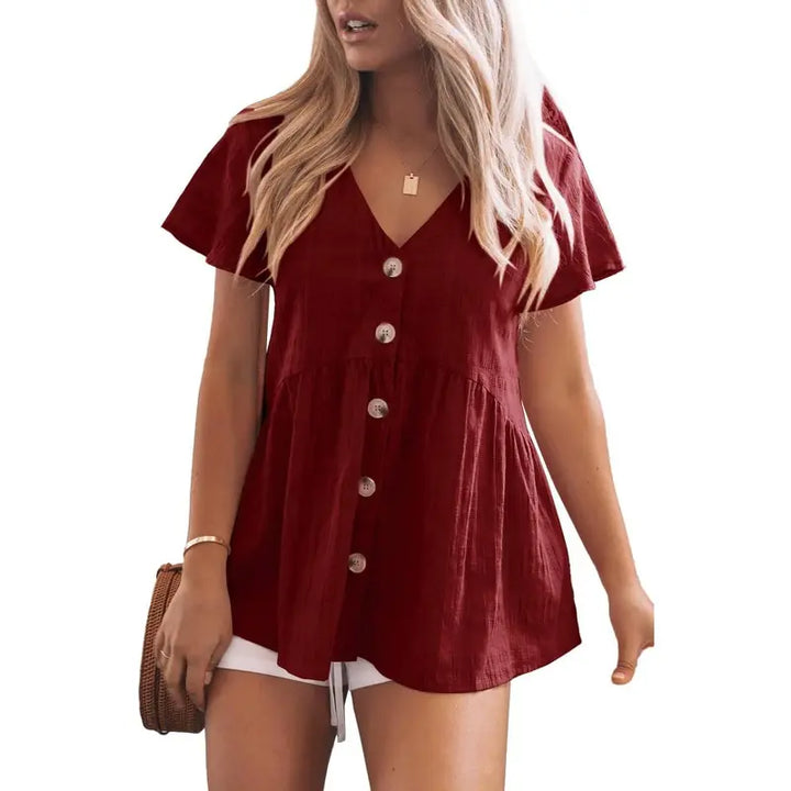 DELINA™ – Casual Cozy V-Neck Peplum Blouse